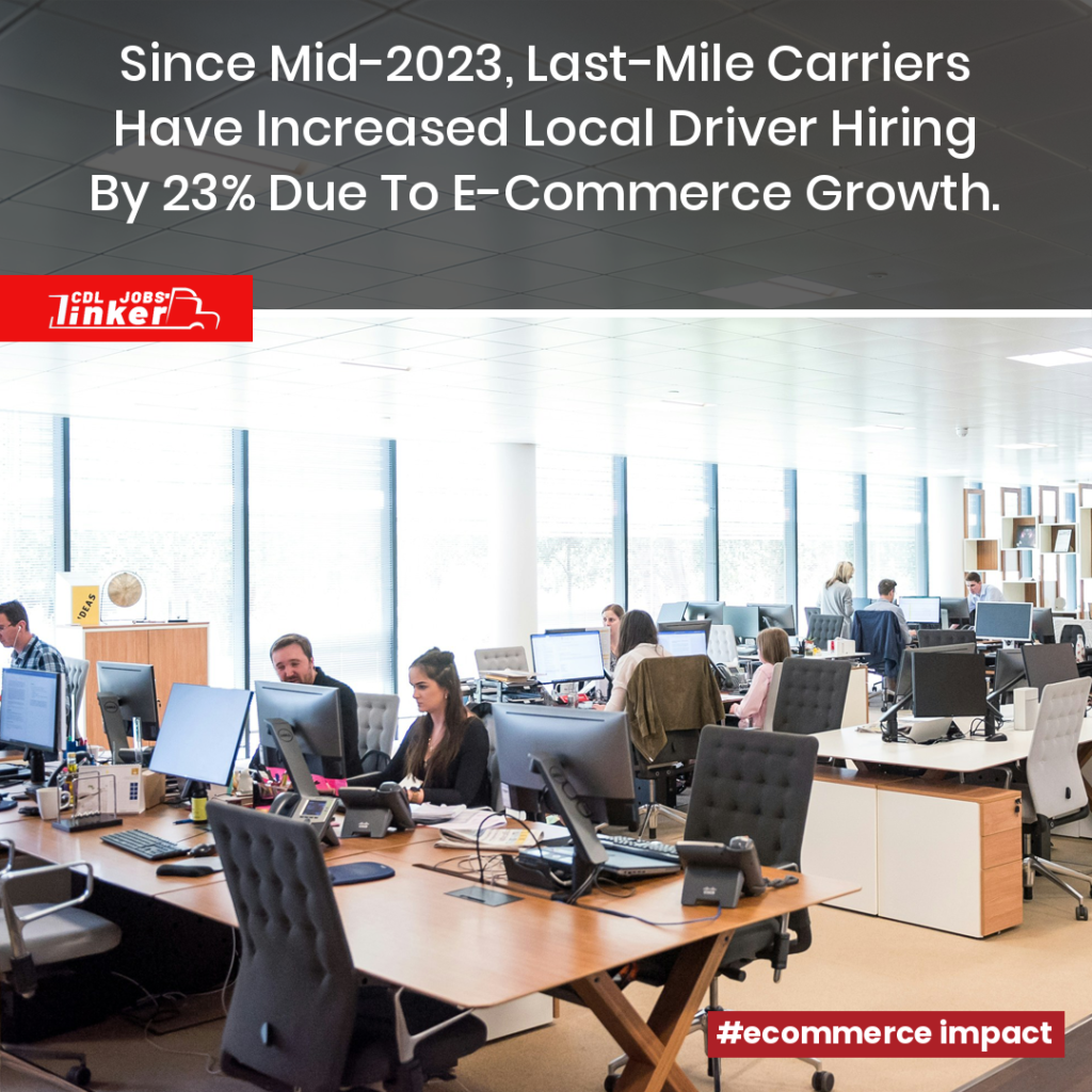 Infographic stating last-mile carriers increased local driver hiring by 23% since mid-2023 due to e-commerce growth