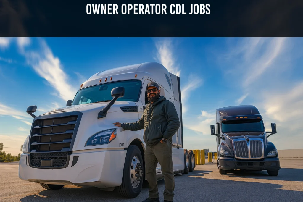 Owner operator truck driver beside a semi-truck in Nevada.